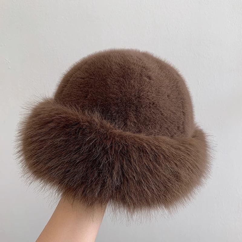Nouveau Chapeau d'Hiver Japonais pour Femmes en Automne et en Hiver Épaissi Fourrure Imitation Fourrure Chapeau de Pêcheur Chaud Couleur Unie Polyvalent Chapeau Mongol