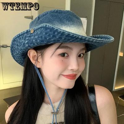 Tie-dye Distressed Gradient Cowboy Hats Womenspring Summer Denim Bucket Hats Casual Thick Patchwork Climbing Cap