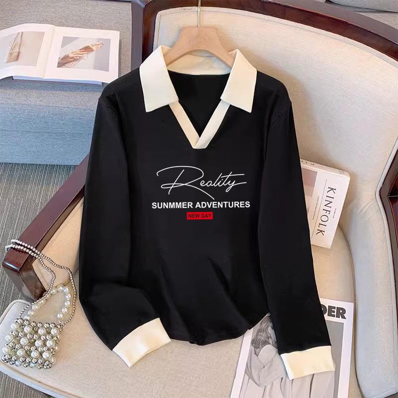 Plus Size Women's Spring Polo Long Sleeve Sweatshirt - Loose, Slimming & Stylish Belly-Covering Top
