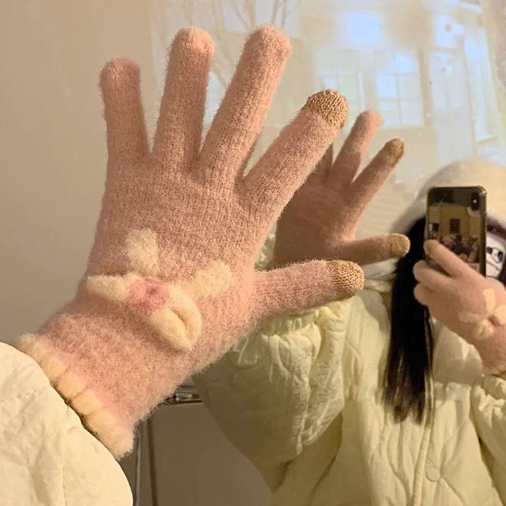 Wool Knitted Wool Mittens Touchscreen Full Finger Guantes Unisex Outdoor Cycling Gloves  Outdoors