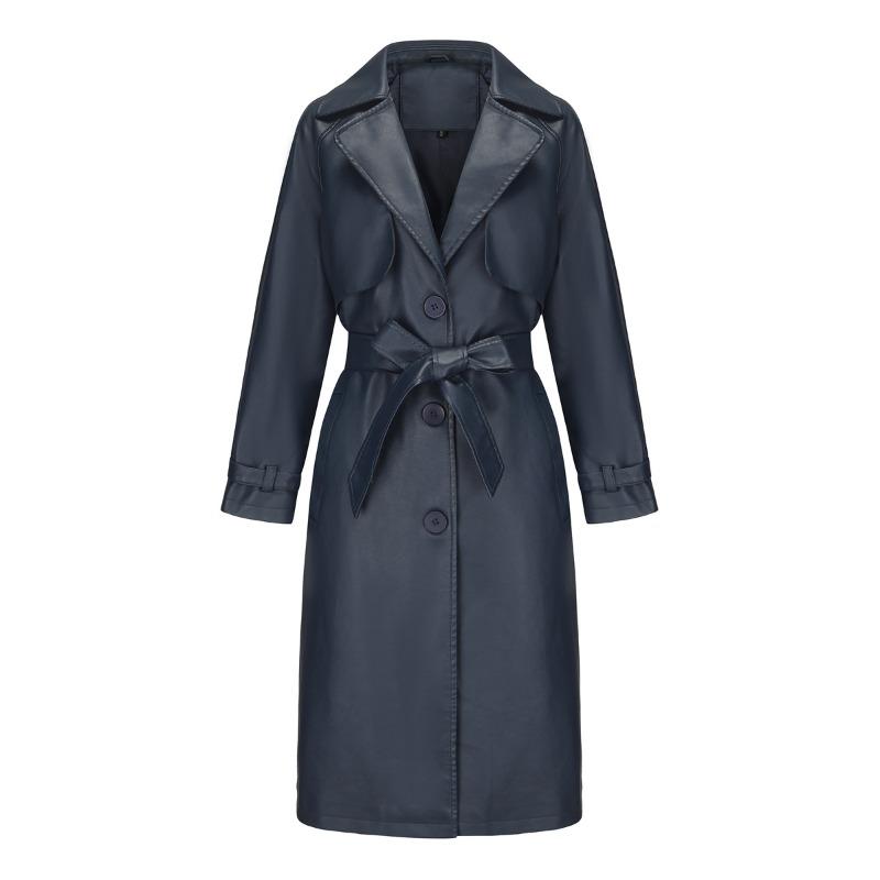 Trench coat da donna giacca lunga larga giacca di pelle da donna OVERSIZE giacca classica con bavero con cintura