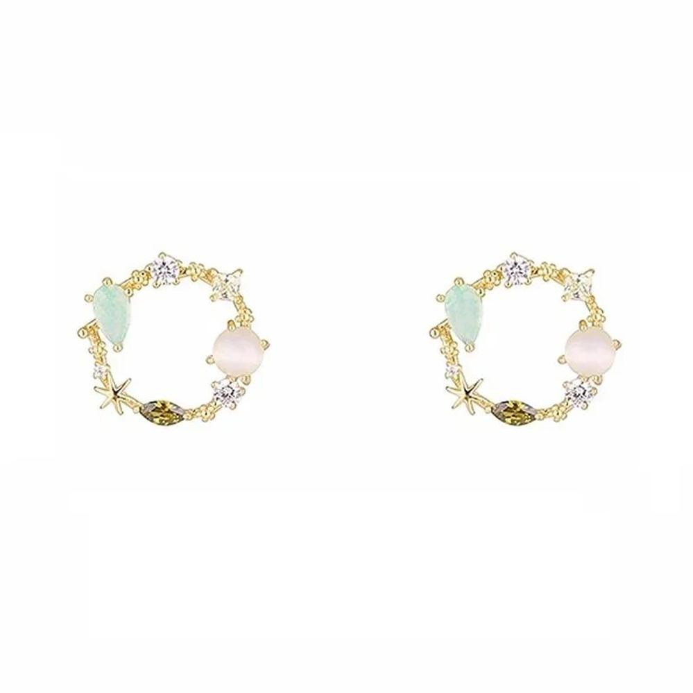 Orecchini a Bottone Classici Coreani Rotondi Rosa Verde Cristallo per Donne Dolce Fiore Ragazza Gioielli Moda Brincos Regali Creativi