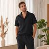 2Pcs/Set Casual Outfit for Men, Lapel Short Sleeve Shirt And Elastic Waist Loose Long Pants, Summer Ultra-Thin Ice Silk Outfit for Home And Daily Wear
