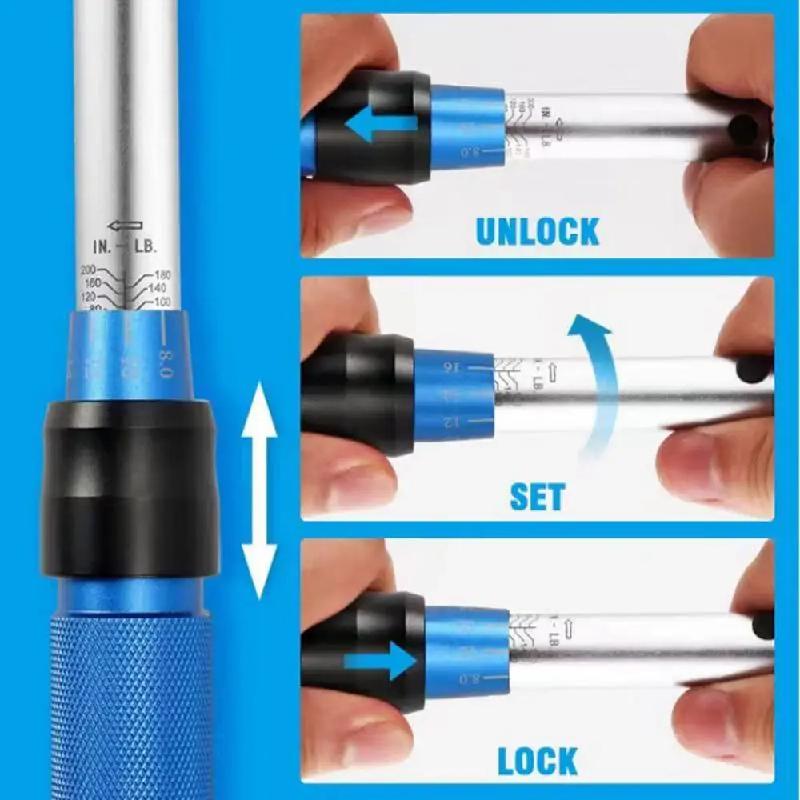 1/4" 3/8" 1/2" Drive Adjustable Torque Wrench 5-210Nm Preset Spark Plug Tool with Swivel Head for Car Bike Repair
