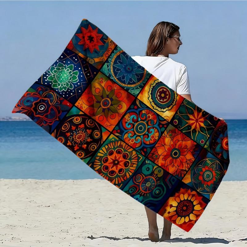 

Bohemian Mandala Beach Blanket, Vibrant Geometric Pattern, Soft Absorbent Microfiber, Sand Free, Perfect for Travel W40*H60(CM)
