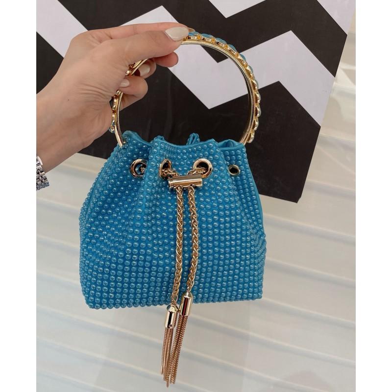 Sparkling Rhinestone Bucket Bag Women PU Leather Small Square Handbag Vintage Style Fashion Accessory