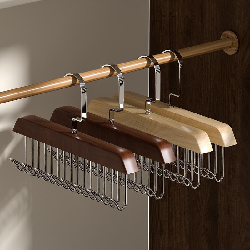 Multifunctional Solid Wood Hanger Tie Vest Belt Hat Clothing Hangers Pants Hanger with 8 Hooks Closet Organizer Clothes Rack