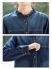Women's Long Sleeve Retro Blue Denim Shirt Jacket with Ruffled Collar - 2026 Spring Arrival