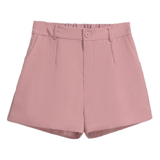 Women Shorts Elastic High Waist Button Zipper Fly Summer Suit Shorts with Pockets Solid Color