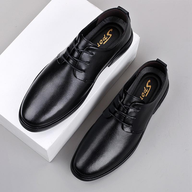 Men's Autumn Business Leather Shoes - British Style, Comfortable Lace-up, Top Layer Cowhide Casual Shoes