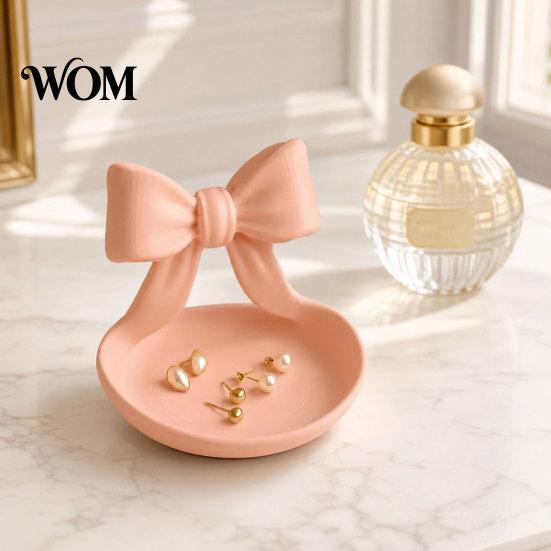 Elegant Jewelry Dish 3D Printed Bow Organizer Tray, Decorative Ribbon Ring Holder for Beauty Accessory Rings Earrings Necklace, Vanity Storage