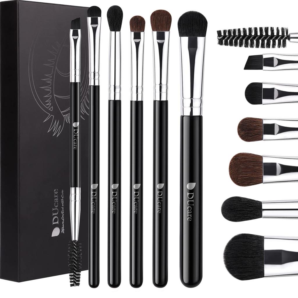 DUcare Sada štětců na oční stíny pro specializovaný oční make-up, přírodní make-upové štětce pro okouzlující černou 6, štětce, koňské žíně, ultra měkké, vysoká kvalita, oči,