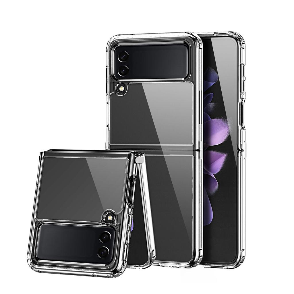 Anti -Yellow Transparent Tpu +Pc Full Protetive Phone Case For Samsung Galaxy Z Flip 4 3 5g With Metal Chain Shockproof Cover