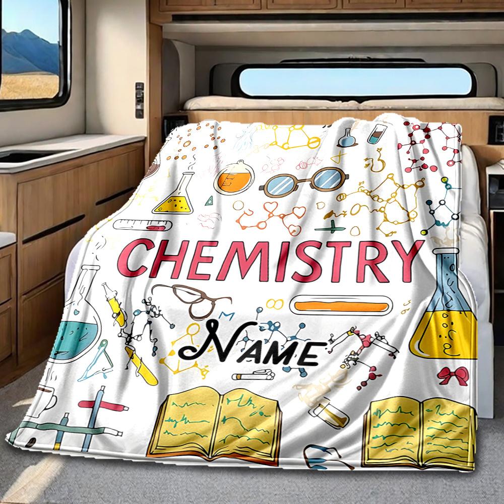 Chemistry Lab Essentials And Molecular Structures Blanketcustomizable With Your Namecomfortable And Stylish Perfect For Travel Beds Chairs Offices