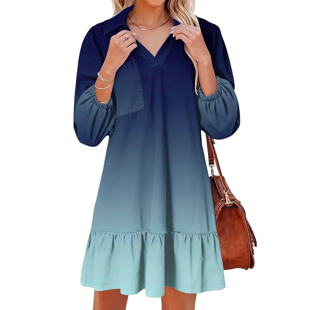 Women's Fashion Elegant Autmn And Winter Long Sleeve V,Neck Christmas Print Dress