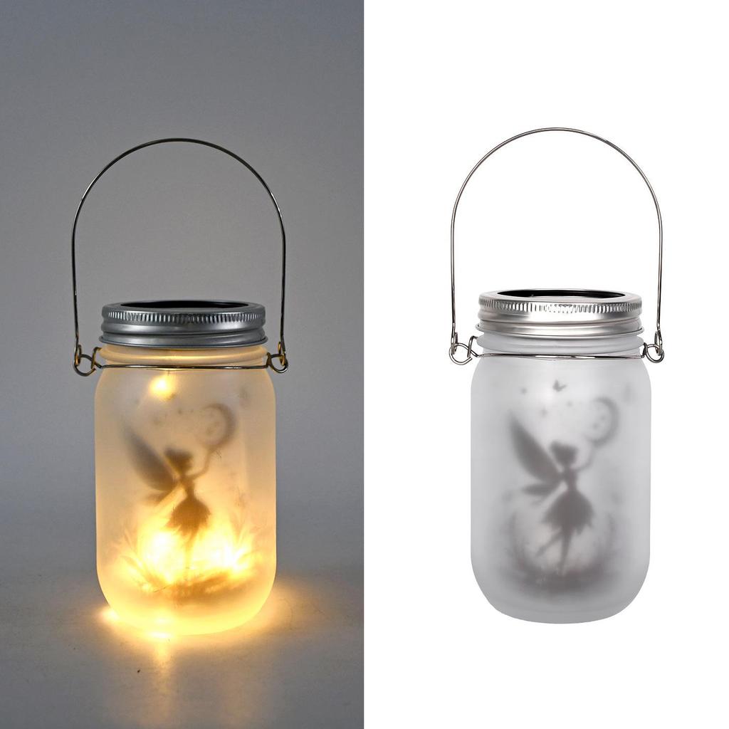 DIY Frosted Solar Mason Jar Lantern with Firefly Waterproof String Lights for Yard Lighting
