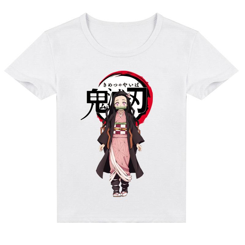 Летняя футболка с короткими рукавами Kimetsu No Yaiba Ghost Blade для девочек средней школы, топы унисекс 120cm белый