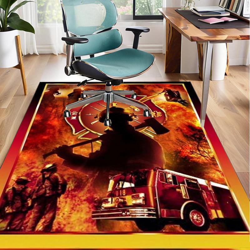 Firefighter Bravery In Action Office Rug Chair Mat, Entryway Carpet, Suitable for Front Door, Bedroom, Living Room, Desk, Holiday Gift