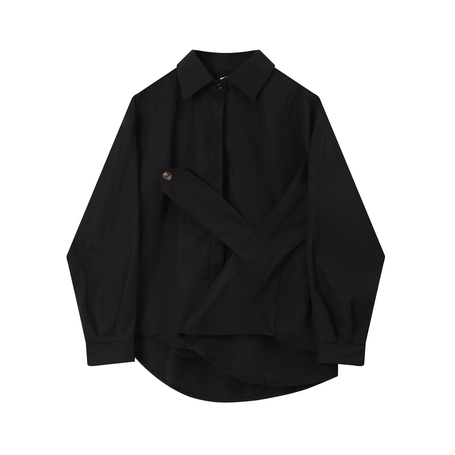 

Черная рубашка унисекс с нестандартным дизайном - свободный крой для весны/лета L чёрный