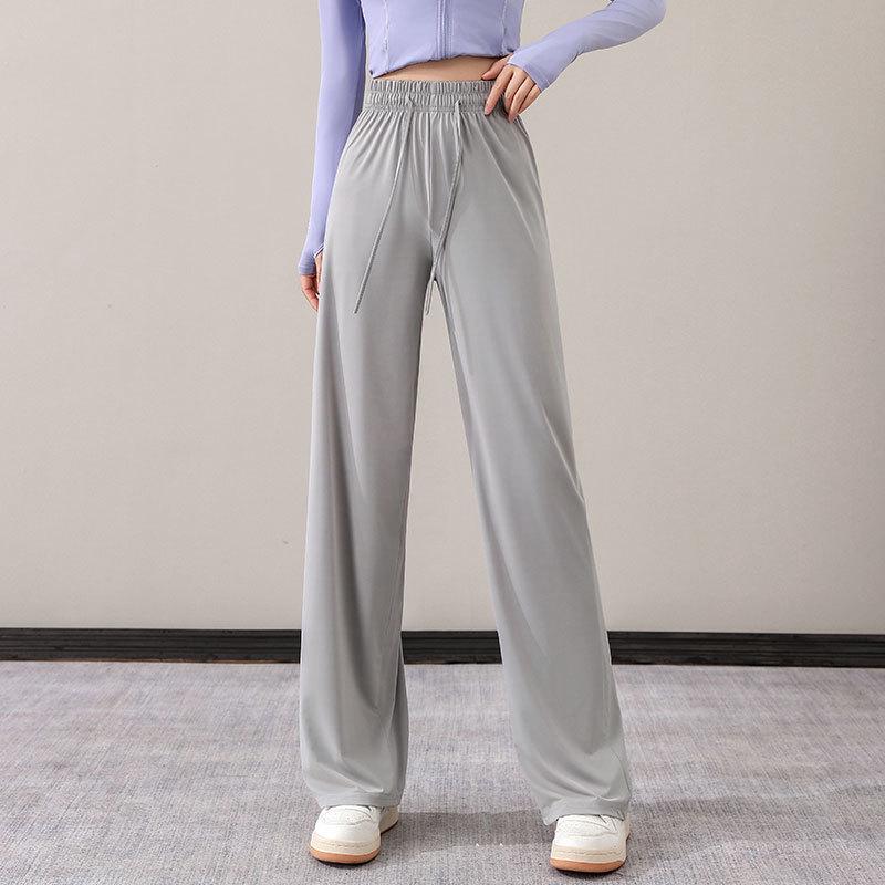 

Женский комплект спортивной одежды из ледяного шелка, быстросохнущий, с защитой от солнца: Повседневные брюки и облегающий модный костюм-двойка L