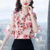 Floral Shirt for Women Summer New Fashion Temperament Trumpet Sleeve Shirt Super Fairy Top for Women with Stylish Bow