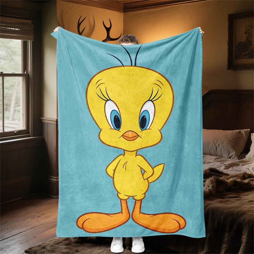 1pc cartoon bird yellow Outdoor Blanket - Throw Blanket, Soft , Flannel Blankets, Living Room, Travel, Camping-1102121
