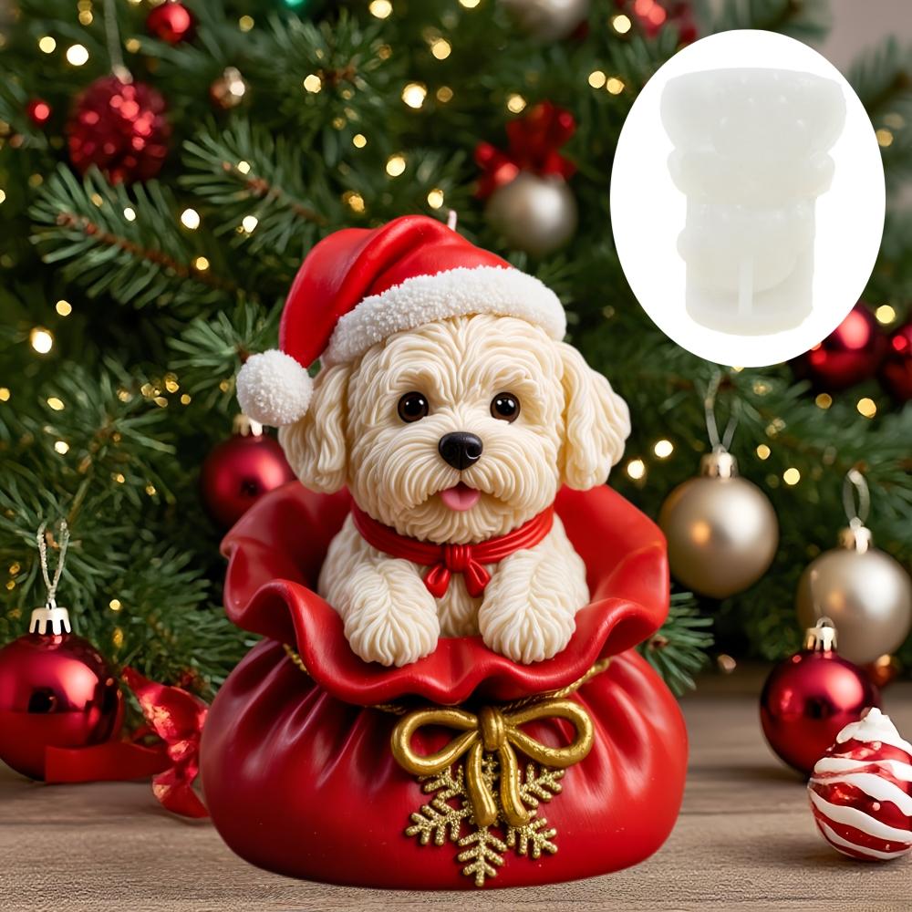 Bow Gift Bag Christmas Hat Dog Candle Silicone Mold Cute Dog Resin Mold Drill Christmas Gift Bag Hat Dog Gift Bag Gypsum Molds