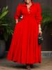 D570 Elegant Women's Long Sleeve Swing Shirt Dress, Solid Color Mid-Length African Style
