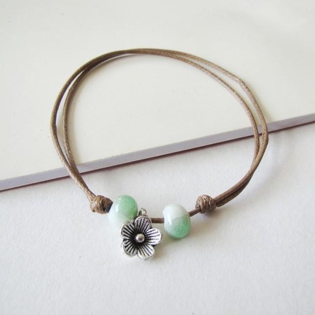 1 stücke Neue Mode Einstellbar Einfache Keramik Armbänder Fußkettchen Weibliche Original Hand-Woven Mode Fußkettchen Blatt Keramik Schmuck 41 #