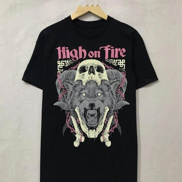 Винтаж HIGH ON FIRE Группа Любитель Музыки Хлопок Черный Все Размеры Унисекс Футболка TR186 M