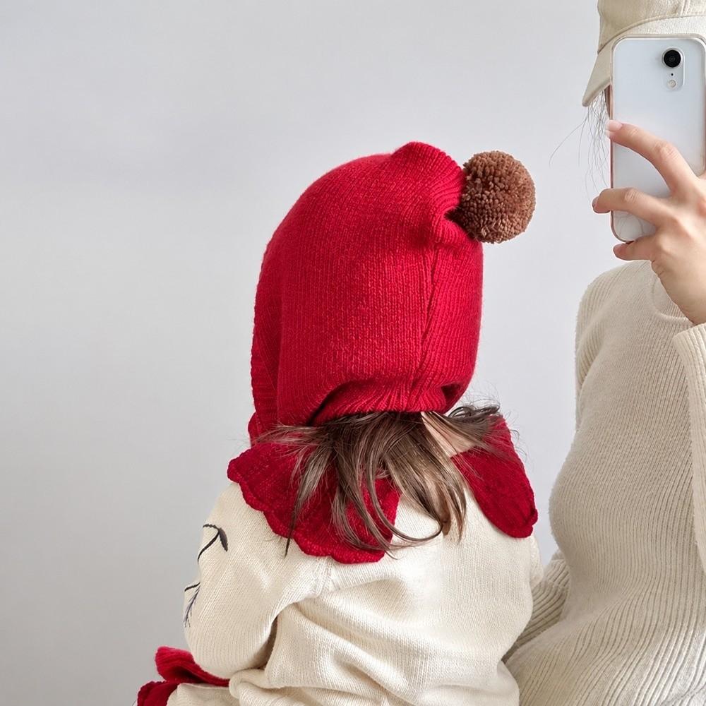 2-in-1 Kids Winter Hat Windproof Ear Protection Hat Cute Knitted Balaclava  Outdoor Wear