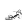 Summer New Thick Heel One-word Buckle Sandals Women Silver High Heel Pearl Fairy Style Versatile Sandals Women