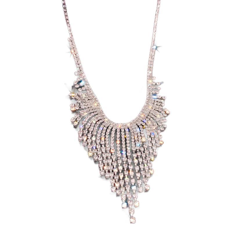 Fashion Exaggerated Personality Trendy Neck Chain Spring New Collection Diamond Studded Tassel Necklace