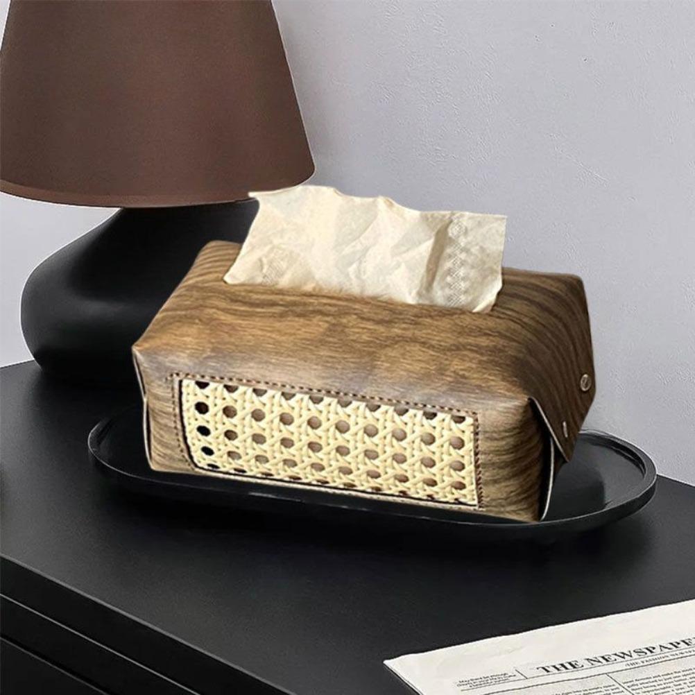 Vine Woven Tissue Box Aesthetic Tissue Case Living Room Coffee Table Napkin Holder Antique Wood Grain Tissue Box Holder