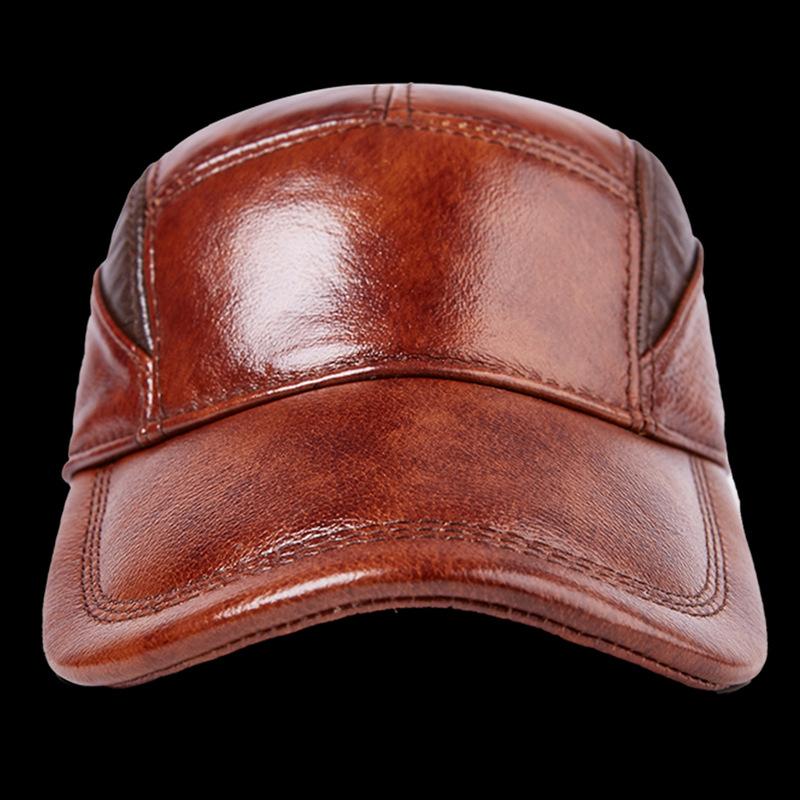 Herren Baseballkappe Lederhut Männlich Weiblich Mode 100% Echtes Lederkappe Erwachsene Lässig Outdoor Baseballkappe Verstellbar B-7187 M brown