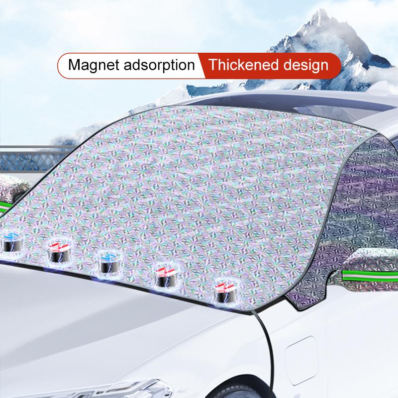 SEAMETAL Pokrowce na przednią szybę samochodu Zimowe pokrowce śniegowe Ochraniacz na lód Letni pokrowiec przeciwsłoneczny na samochód z taśmą odblaskową Bezpieczeństwo w nocy