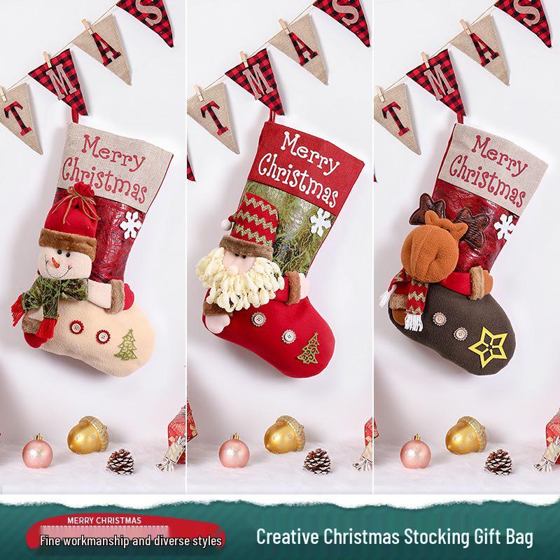 Three-Dimensional Cartoon Christmas Stockings with Decorative Pockets.