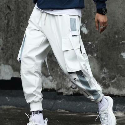 Spring Autumn  Men's Personalized Straps Loose Street Hip Hop Sweatpants Cargo Pants