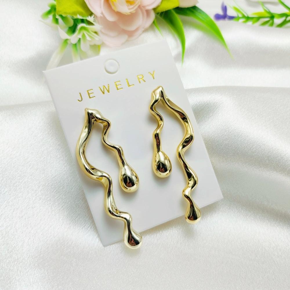 Hyperbole Long Water Droplet Flower Wing Round Wave Square Shell Golden Pendant Earrings for Women CCB Smooth Creative Jewelry