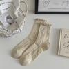 Summer Thin Ballet Style Hollow Mesh Fungus Lace Socks Boneless Black And White Medium Tube Stacking Socks