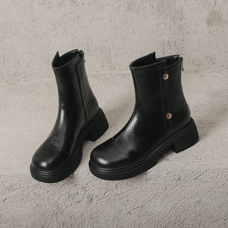 Autumn and winter women's platform Martin boots new solid color large size women's boots rear zipper middle heel round head medium boots women