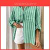Polo Shirt For Women With Striped Pattern And Long Sleeves For Summer Casual Wear