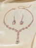 Ganyuan Women's Rhinestone Jewelry Set Three-Piece Necklace Earrings Bracelet Ring Claw Silver Plated Alloy Engagement Wedding