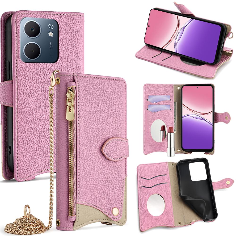 For Oppo A5x 5G Leather Case Wallet Stand Cover Irregular Tail Style with Chain Strap