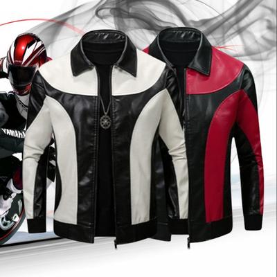 Herrläderjacka Ny Herr PU Motorcykeljacka Jacka Matchande Färg Mode Läder Herr Sportjackor