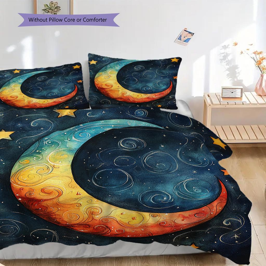 New Moon Pattern Bedding Quilt Set Quilt Cover Pillowcase Home Decoration Birthday Gift (1 * Duvet Cover + 2 * Pillowcase, Without Core)