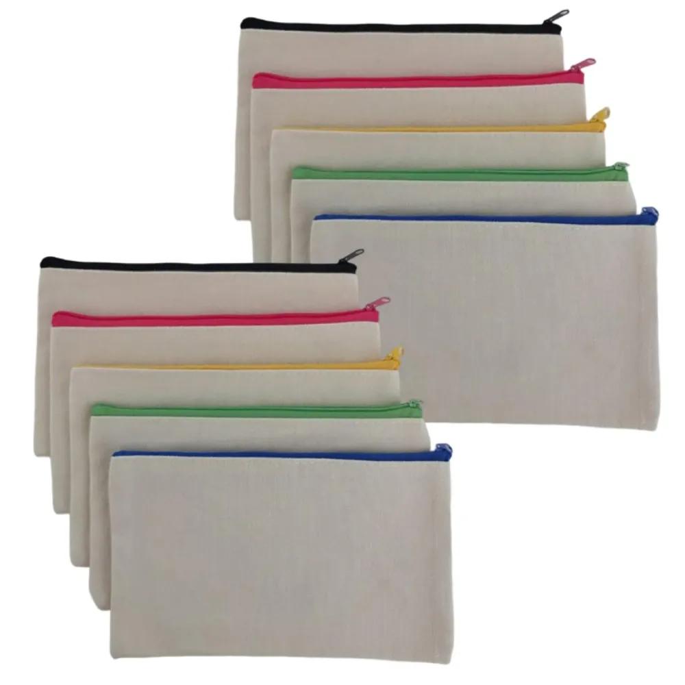 

10pack Blank Diy Craft Bag Canvas Pencil Case Makeup Bags Zipper Pouch Bags Cosmetic Pouch School Craft Stationery Supplies