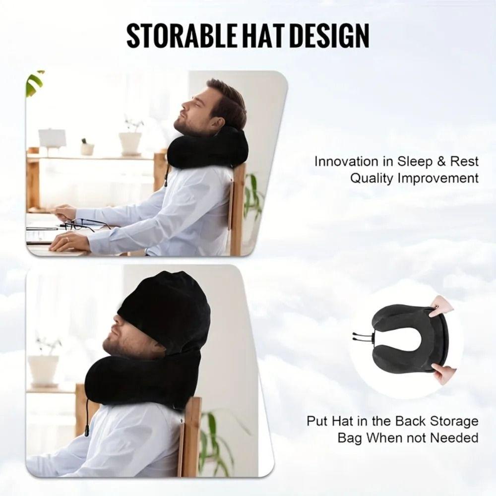 Washable Cover U-shaped Pillow with Cap Removable Hooded Pillow Travel Neck Pillow Outdoor Travel