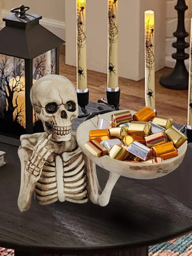 for Home Desk Decoration 1 PCS Halloween Skeleton Storage Tray Halloween Skull Decor Candy Dish Halloween Skull Storage Tray