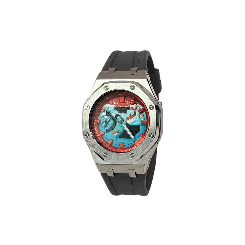 CASIO Customized watch modified series GA2100 series Farm Oak GA-2100-1A1 modified-Xingzhu Kun Quartz Steel Strap YinSeBiaoKeHeiSeFuXiangJiaoDai
